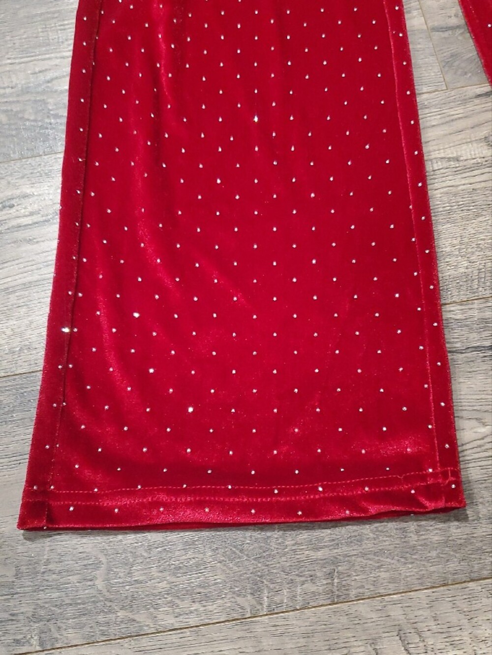 Red Velvet Wide-Leg Lounge Pants with Drawstring - Picture 5 of 7